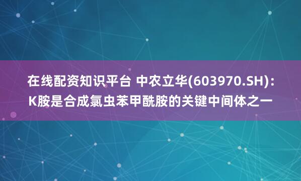 在线配资知识平台 中农立华(603970.SH)：K胺是合成氯虫苯甲酰胺的关键中间体之一